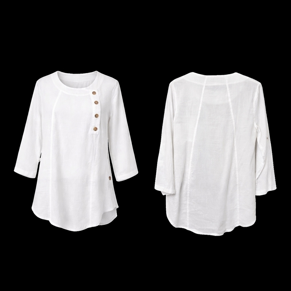 Selcuk Efes White Blouse Lightweight Roll Up Sleeves & Bottom Small Lagenlook